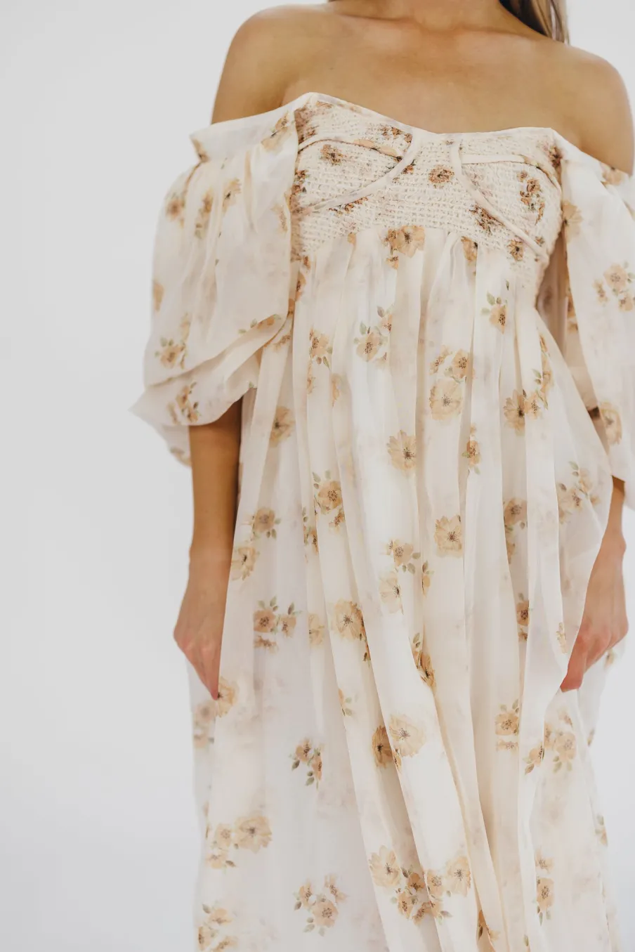 New Worth Collective Harlow Maxi Dress in Taupe Floral - Bump Friendly & Inclusive Sizing (