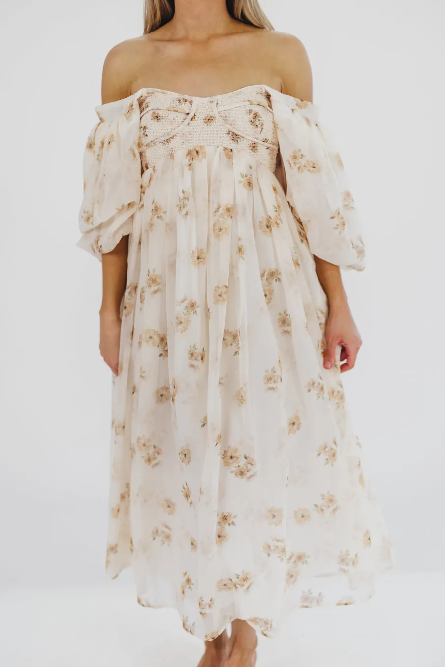 New Worth Collective Harlow Maxi Dress in Taupe Floral - Bump Friendly & Inclusive Sizing (