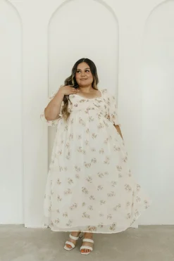 New Worth Collective Harlow Maxi Dress in Taupe Floral - Bump Friendly & Inclusive Sizing (