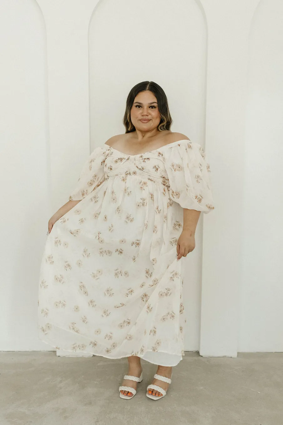 New Worth Collective Harlow Maxi Dress in Taupe Floral - Bump Friendly & Inclusive Sizing (