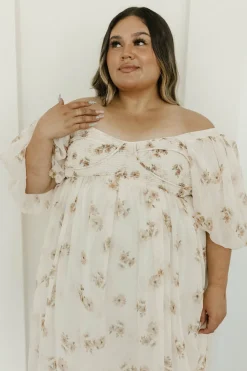 New Worth Collective Harlow Maxi Dress in Taupe Floral - Bump Friendly & Inclusive Sizing (