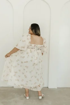 New Worth Collective Harlow Maxi Dress in Taupe Floral - Bump Friendly & Inclusive Sizing (