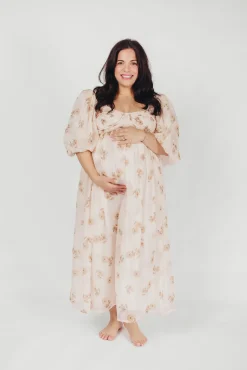 New Worth Collective Harlow Maxi Dress in Taupe Floral - Bump Friendly & Inclusive Sizing (