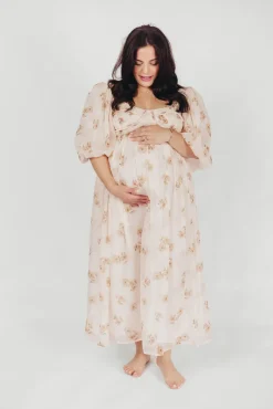 New Worth Collective Harlow Maxi Dress in Taupe Floral - Bump Friendly & Inclusive Sizing (