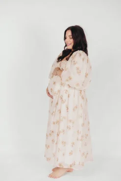 New Worth Collective Harlow Maxi Dress in Taupe Floral - Bump Friendly & Inclusive Sizing (