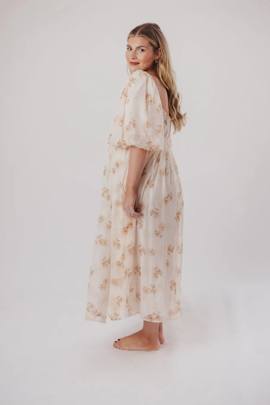 New Worth Collective Harlow Maxi Dress in Taupe Floral - Bump Friendly & Inclusive Sizing (