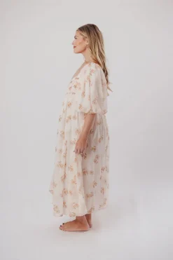 New Worth Collective Harlow Maxi Dress in Taupe Floral - Bump Friendly & Inclusive Sizing (