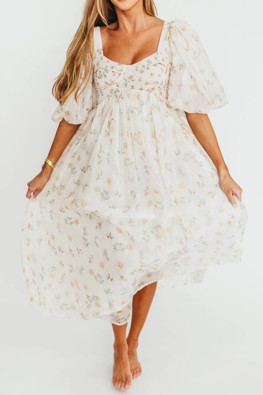 Fashion Worth Collective Harlow Maxi Dress in Tiny Yellow Floral - Bump Friendly & Inclusive Si