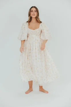 Fashion Worth Collective Harlow Maxi Dress in Tiny Yellow Floral - Bump Friendly & Inclusive Si