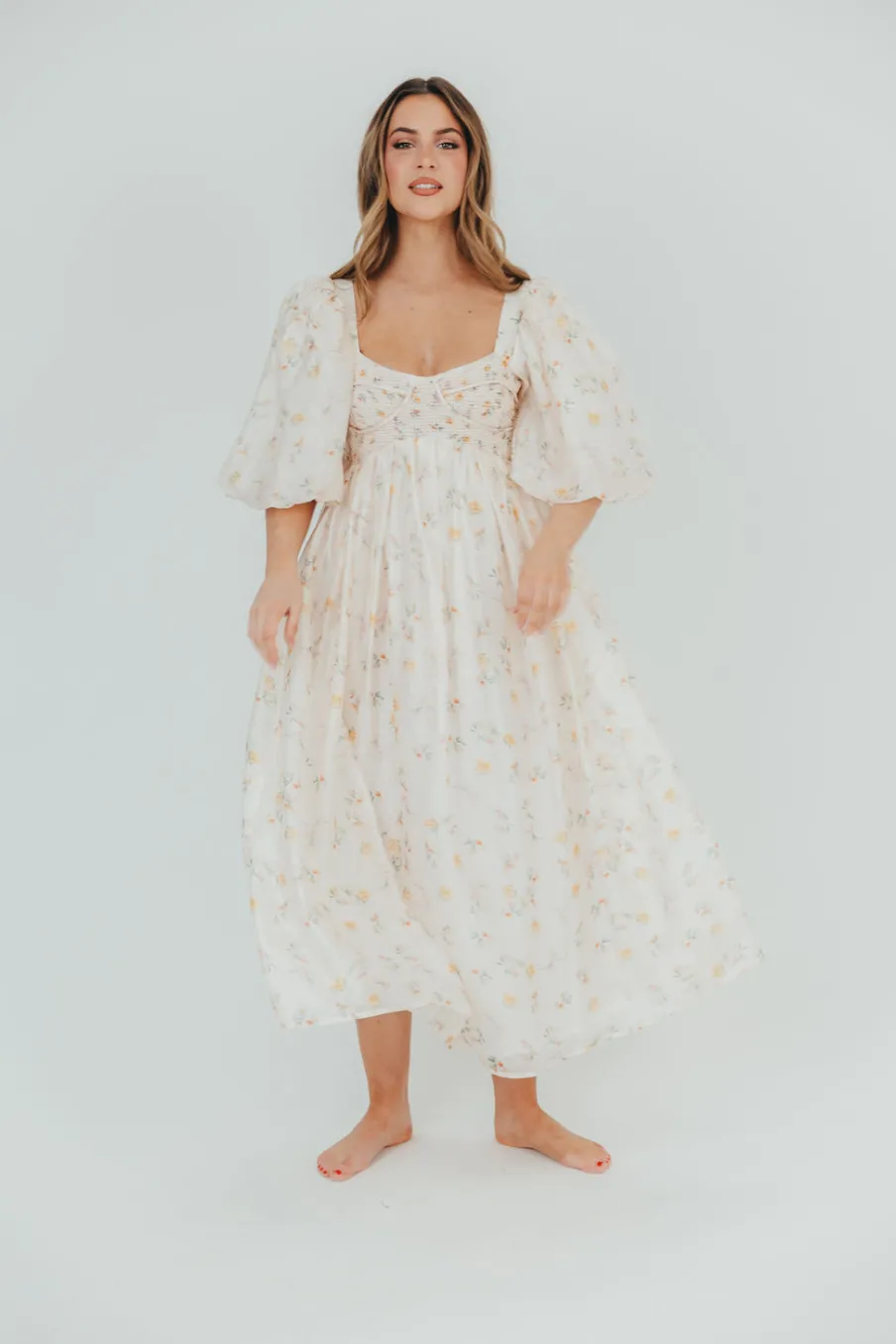 Fashion Worth Collective Harlow Maxi Dress in Tiny Yellow Floral - Bump Friendly & Inclusive Si