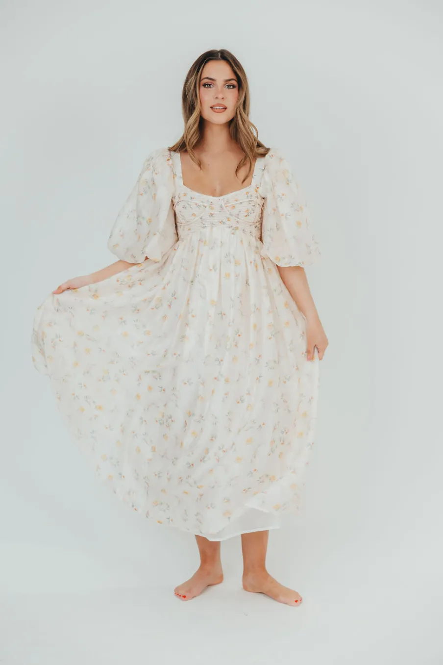 Fashion Worth Collective Harlow Maxi Dress in Tiny Yellow Floral - Bump Friendly & Inclusive Si