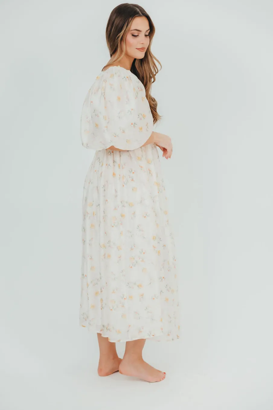 Fashion Worth Collective Harlow Maxi Dress in Tiny Yellow Floral - Bump Friendly & Inclusive Si