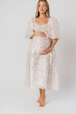 Clearance Worth Collective Harlow Maxi Dress in Tiny Pink Floral - Bump Friendly & Inclusive Sizi