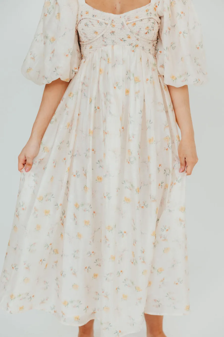 Fashion Worth Collective Harlow Maxi Dress in Tiny Yellow Floral - Bump Friendly & Inclusive Si