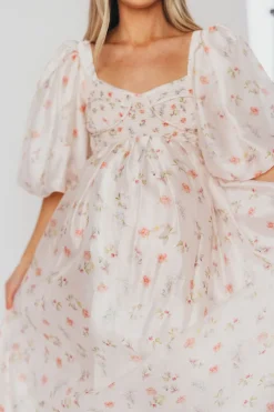Clearance Worth Collective Harlow Maxi Dress in Tiny Pink Floral - Bump Friendly & Inclusive Sizi