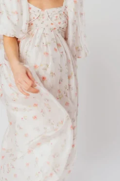 Clearance Worth Collective Harlow Maxi Dress in Tiny Pink Floral - Bump Friendly & Inclusive Sizi