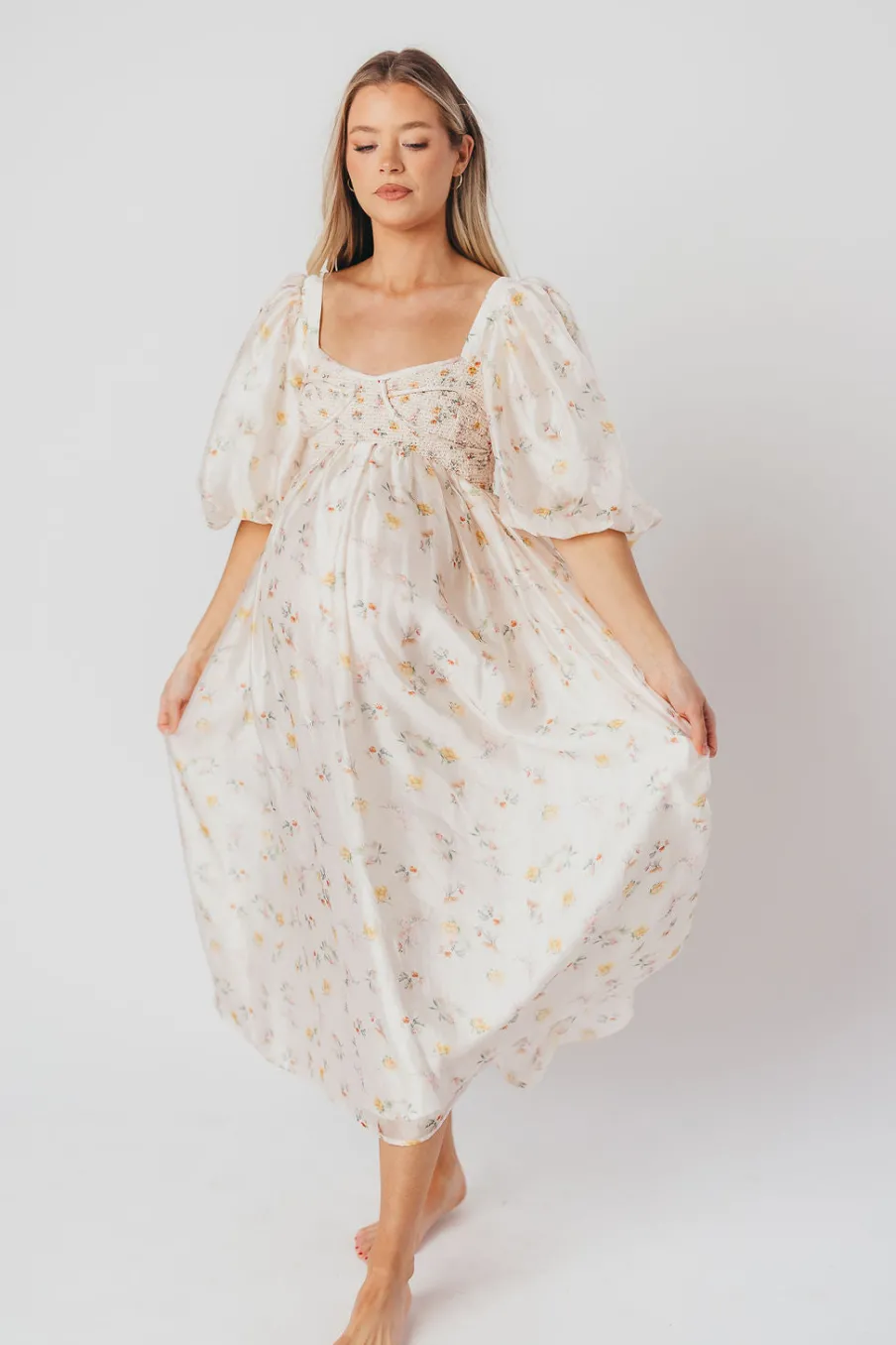 Fashion Worth Collective Harlow Maxi Dress in Tiny Yellow Floral - Bump Friendly & Inclusive Si