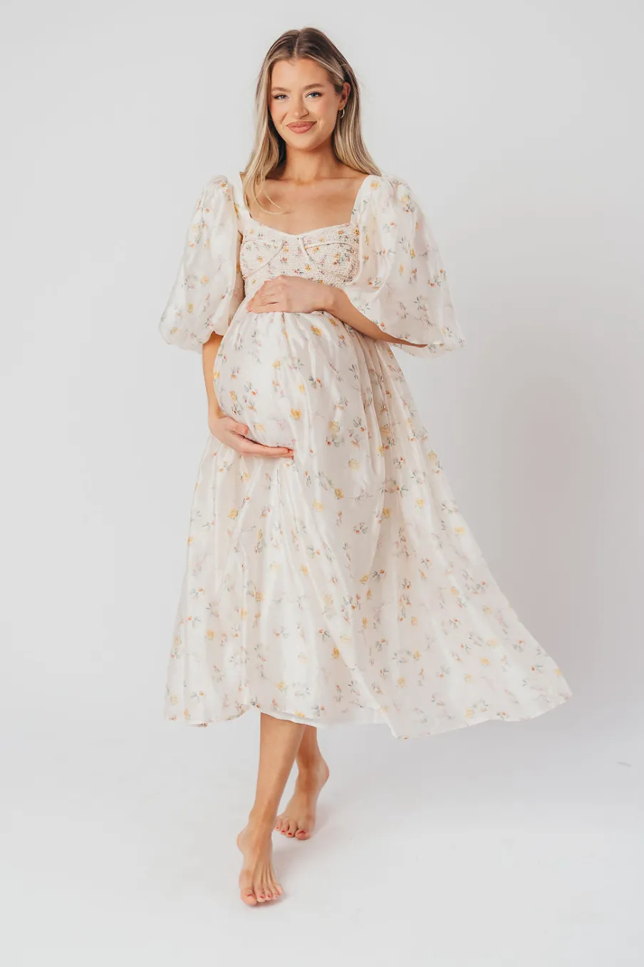 Fashion Worth Collective Harlow Maxi Dress in Tiny Yellow Floral - Bump Friendly & Inclusive Si