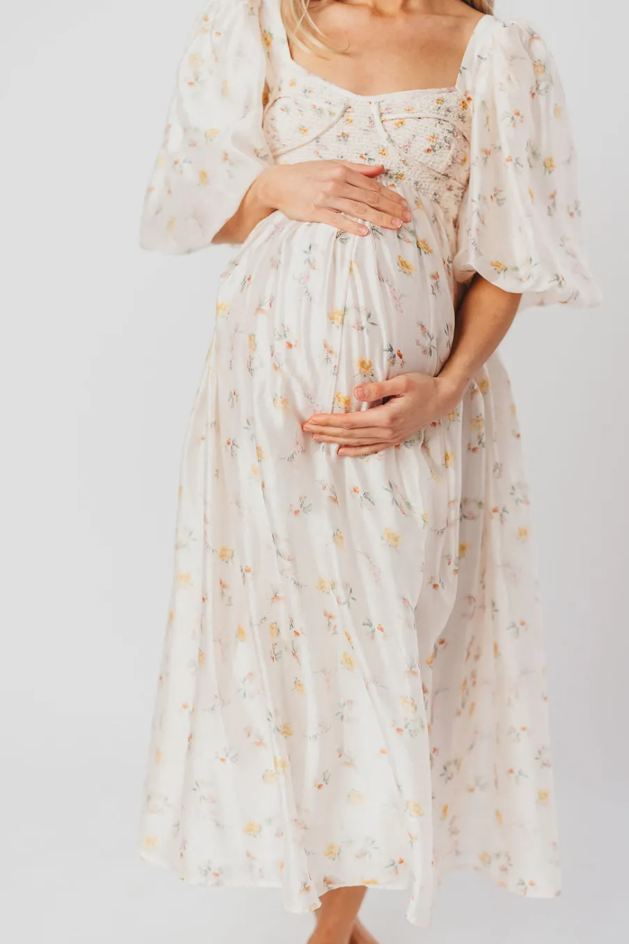 Fashion Worth Collective Harlow Maxi Dress in Tiny Yellow Floral - Bump Friendly & Inclusive Si