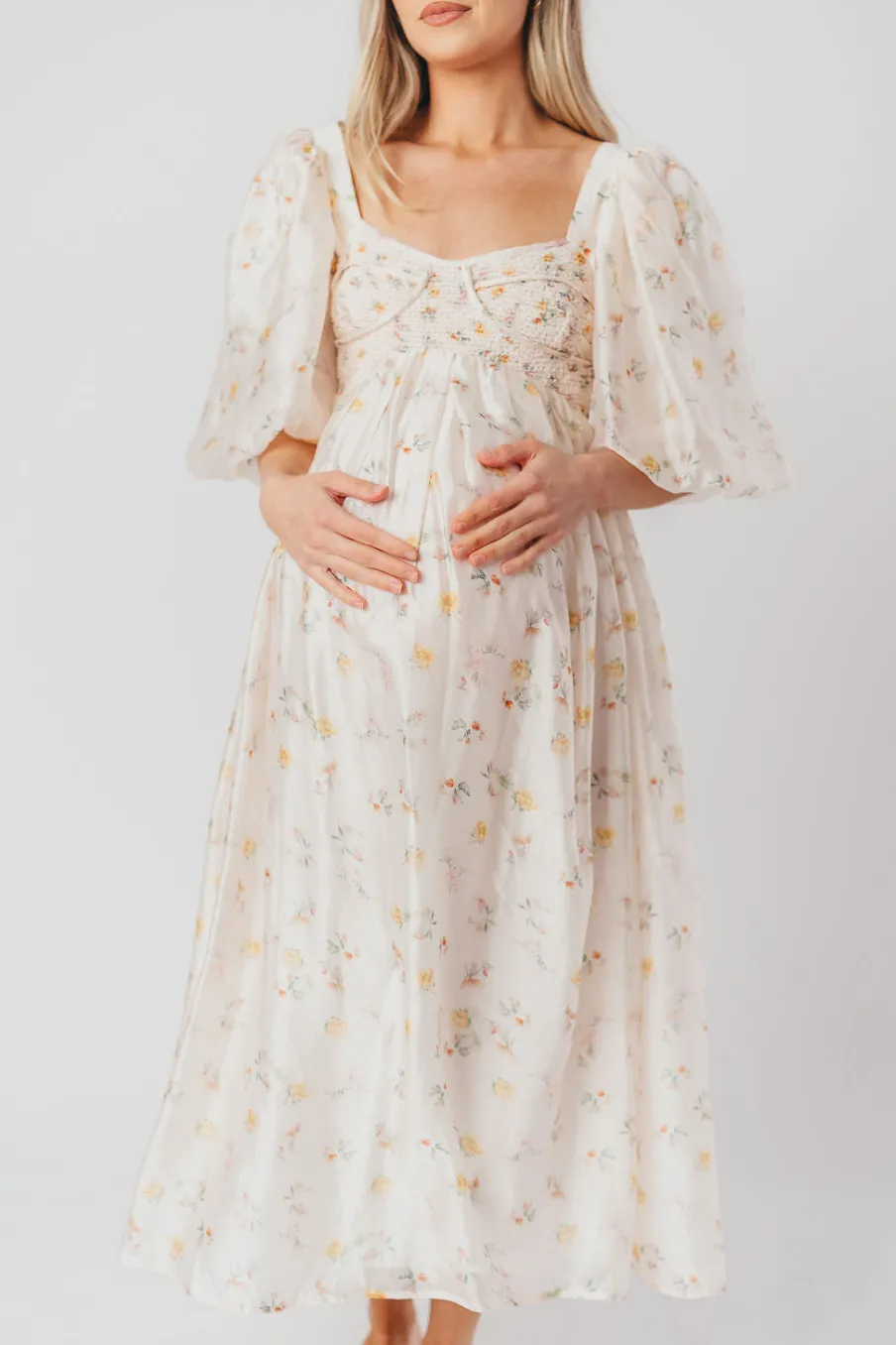 Fashion Worth Collective Harlow Maxi Dress in Tiny Yellow Floral - Bump Friendly & Inclusive Si