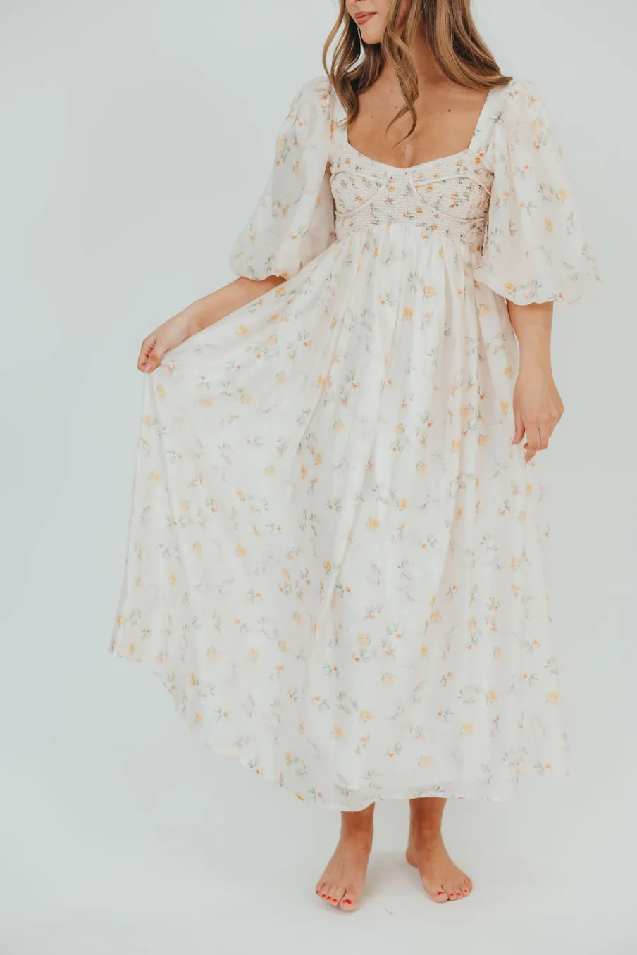 Fashion Worth Collective Harlow Maxi Dress in Tiny Yellow Floral - Bump Friendly & Inclusive Si