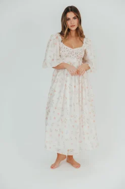Clearance Worth Collective Harlow Maxi Dress in Tiny Pink Floral - Bump Friendly & Inclusive Sizi