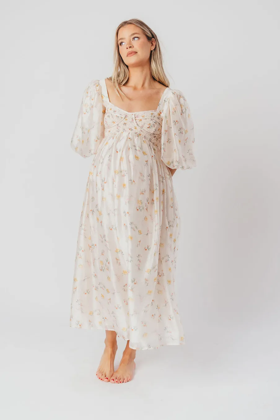 Fashion Worth Collective Harlow Maxi Dress in Tiny Yellow Floral - Bump Friendly & Inclusive Si