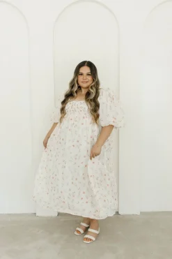 Clearance Worth Collective Harlow Maxi Dress in Tiny Pink Floral - Bump Friendly & Inclusive Sizi