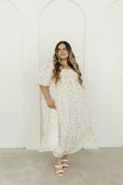 Clearance Worth Collective Harlow Maxi Dress in Tiny Pink Floral - Bump Friendly & Inclusive Sizi