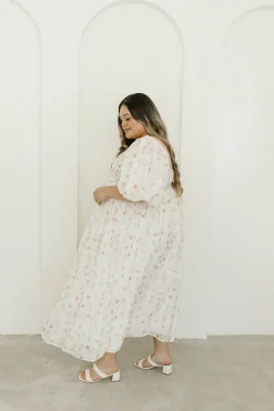 Clearance Worth Collective Harlow Maxi Dress in Tiny Pink Floral - Bump Friendly & Inclusive Sizi