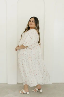 Clearance Worth Collective Harlow Maxi Dress in Tiny Pink Floral - Bump Friendly & Inclusive Sizi