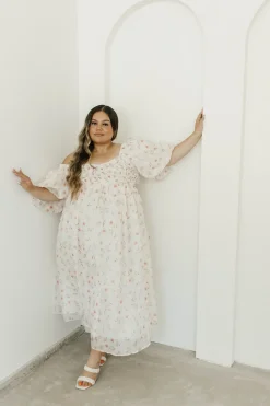 Clearance Worth Collective Harlow Maxi Dress in Tiny Pink Floral - Bump Friendly & Inclusive Sizi