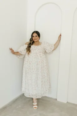 Clearance Worth Collective Harlow Maxi Dress in Tiny Pink Floral - Bump Friendly & Inclusive Sizi