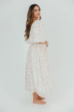 Clearance Worth Collective Harlow Maxi Dress in Tiny Pink Floral - Bump Friendly & Inclusive Sizi