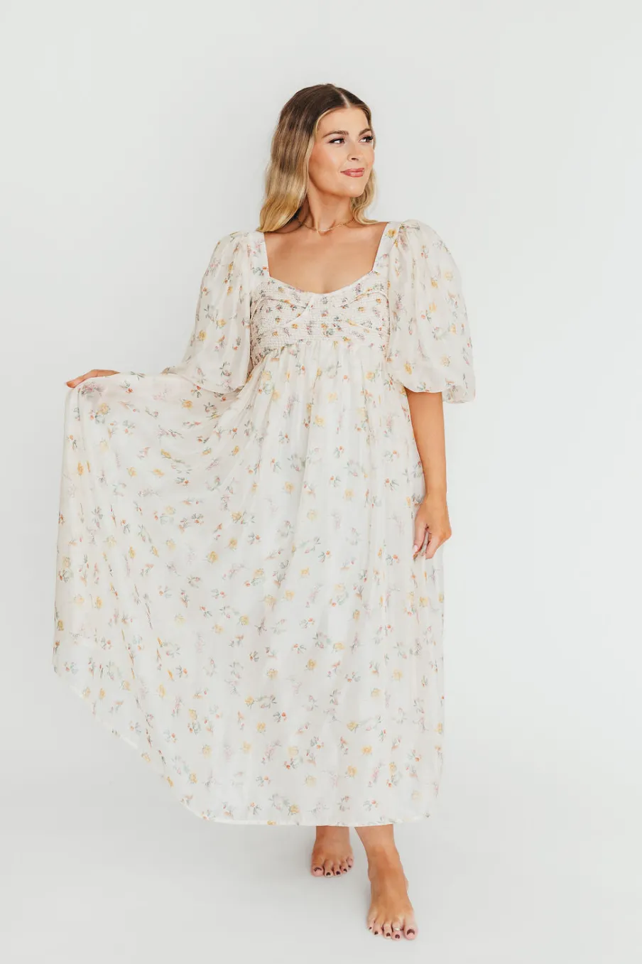 Fashion Worth Collective Harlow Maxi Dress in Tiny Yellow Floral - Bump Friendly & Inclusive Si