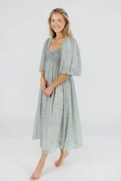Outlet Worth Collective Harlow Maxi Dress in Turquoise Floral - Bump Friendly & Inclusive Sizi
