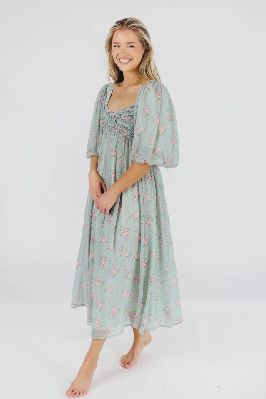 Outlet Worth Collective Harlow Maxi Dress in Turquoise Floral - Bump Friendly & Inclusive Sizi