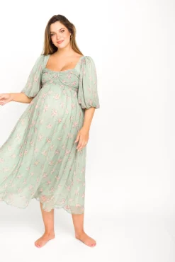 Outlet Worth Collective Harlow Maxi Dress in Turquoise Floral - Bump Friendly & Inclusive Sizi