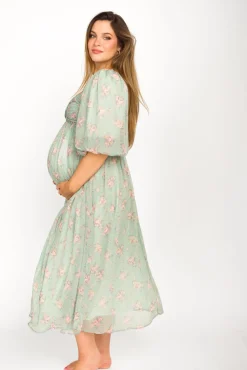 Outlet Worth Collective Harlow Maxi Dress in Turquoise Floral - Bump Friendly & Inclusive Sizi