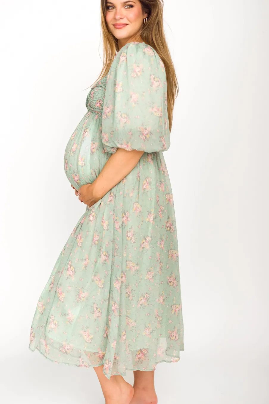 Outlet Worth Collective Harlow Maxi Dress in Turquoise Floral - Bump Friendly & Inclusive Sizi