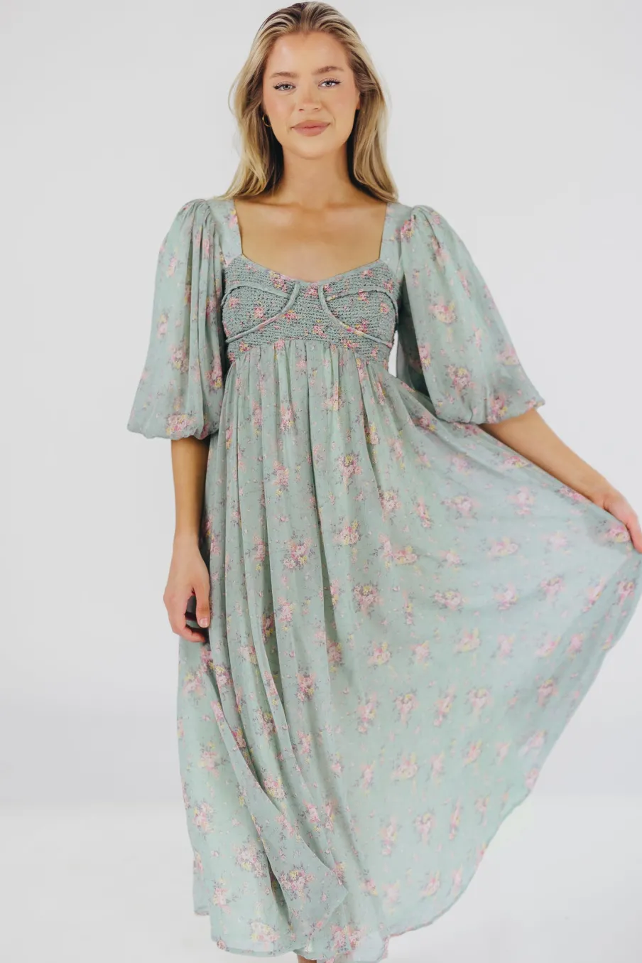 Outlet Worth Collective Harlow Maxi Dress in Turquoise Floral - Bump Friendly & Inclusive Sizi