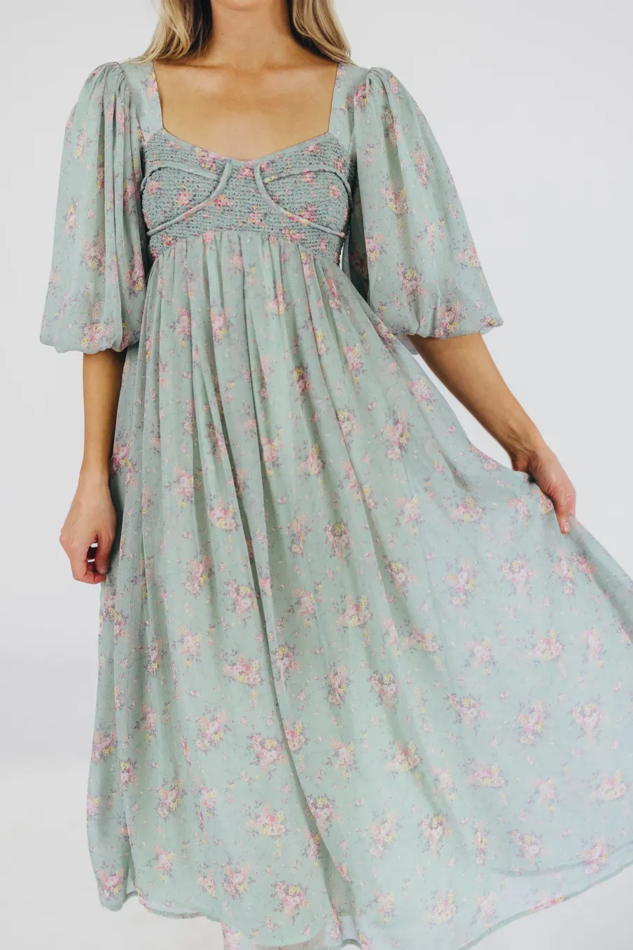 Outlet Worth Collective Harlow Maxi Dress in Turquoise Floral - Bump Friendly & Inclusive Sizi