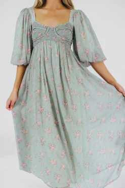 Outlet Worth Collective Harlow Maxi Dress in Turquoise Floral - Bump Friendly & Inclusive Sizi