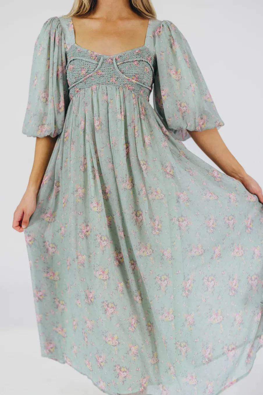 Outlet Worth Collective Harlow Maxi Dress in Turquoise Floral - Bump Friendly & Inclusive Sizi