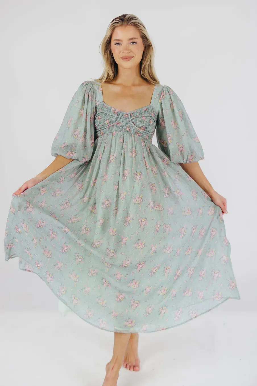 Outlet Worth Collective Harlow Maxi Dress in Turquoise Floral - Bump Friendly & Inclusive Sizi