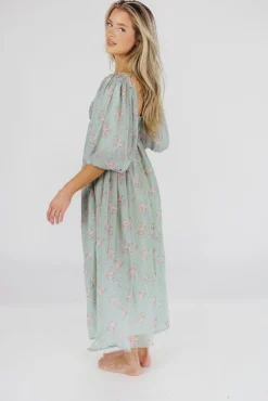 Outlet Worth Collective Harlow Maxi Dress in Turquoise Floral - Bump Friendly & Inclusive Sizi