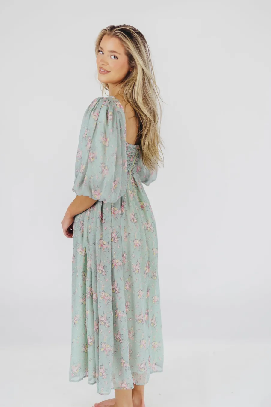 Outlet Worth Collective Harlow Maxi Dress in Turquoise Floral - Bump Friendly & Inclusive Sizi