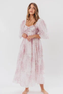 Fashion Worth Collective Harlow Midi Dress in Light Pink Floral - Bump Friendly & Inclusive Siz