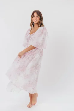 Fashion Worth Collective Harlow Midi Dress in Light Pink Floral - Bump Friendly & Inclusive Siz