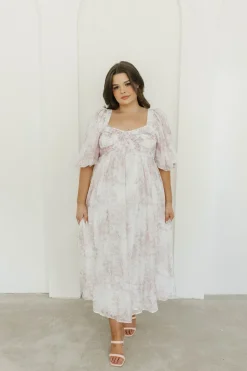 Fashion Worth Collective Harlow Midi Dress in Light Pink Floral - Bump Friendly & Inclusive Siz